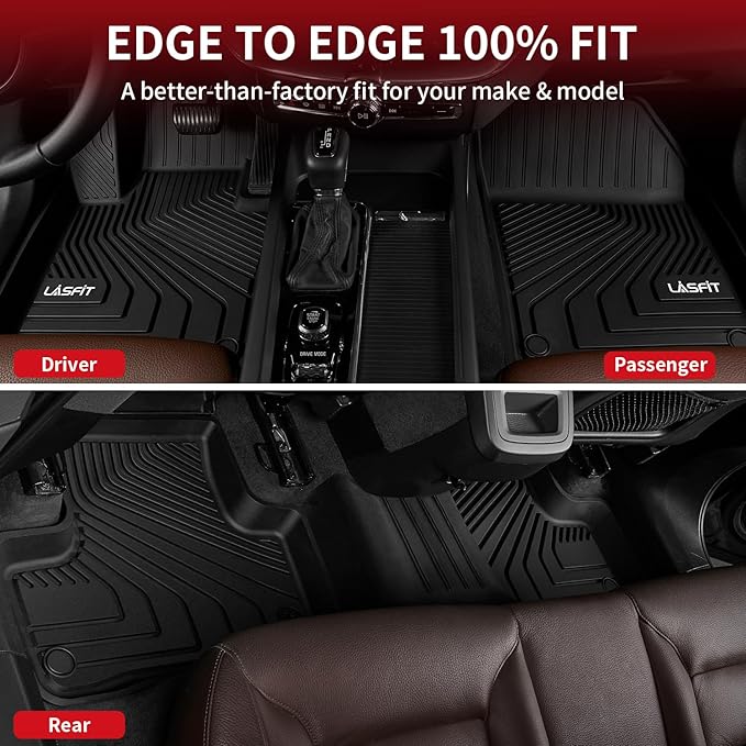 LASFIT Floor Mats for Volvo XC60 2018-2026 (Not for PHEV & T8 Hybrid), All Weather Floor Liner TPE Custom Fit 1st & 2nd Row Rubber Car Mats for Volvo XC60 Automotive Accessories, Black