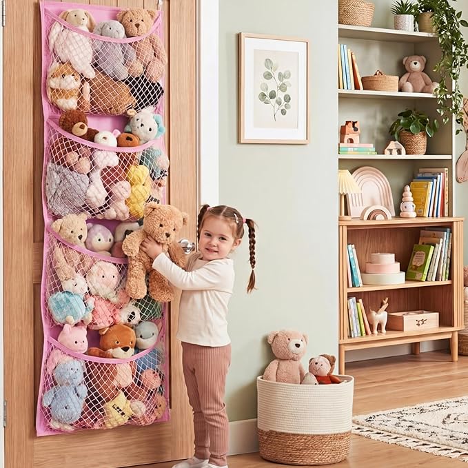 Over The Door Stuffed Animal Storage, Cotton Toy Organizer for Storage Plush Toys,Baby Supplies, Stuffed Animal Holder with 4