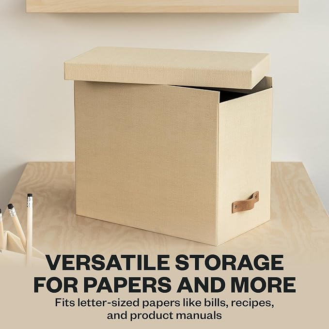 Bigso John File Box - File Storage Box and File Organizer for Important Paperwork - Durable Hanging File Box with Lid and Lea