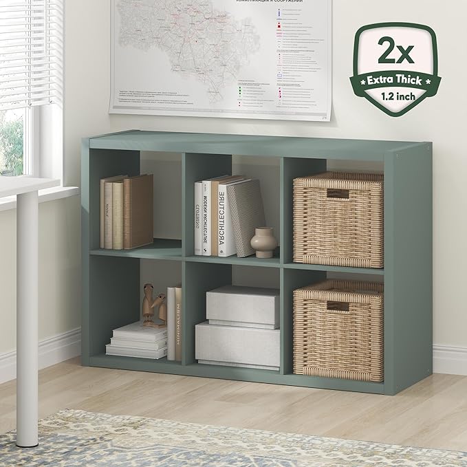 Furinno Cubicle Book Shelf, 6-Cube Bookshelf, Extra Thick Frame Horizontally & Vertically Reversible Bookcase with Open Back,