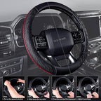 CAR PASS Leather Rubber Steering Wheel Cover Combo Set Universal Fit for Truck SUV Car Ram F150 Tundra 4Runner Tacoma Mobile Phone Holder Anti-slip Heavy Duty Tire Tread Large-size 15.5"-16" Black Red