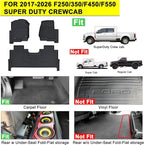 Heavy-Duty TPE Floor Mats for 2017-2026 Ford F-250/F-350/F-450/F-550 Crew Cab, 1st & 2nd Row Custom Fit (Fits Bucket Seats/Factory Rear Storage Box) 4 Door Ford Accessorie