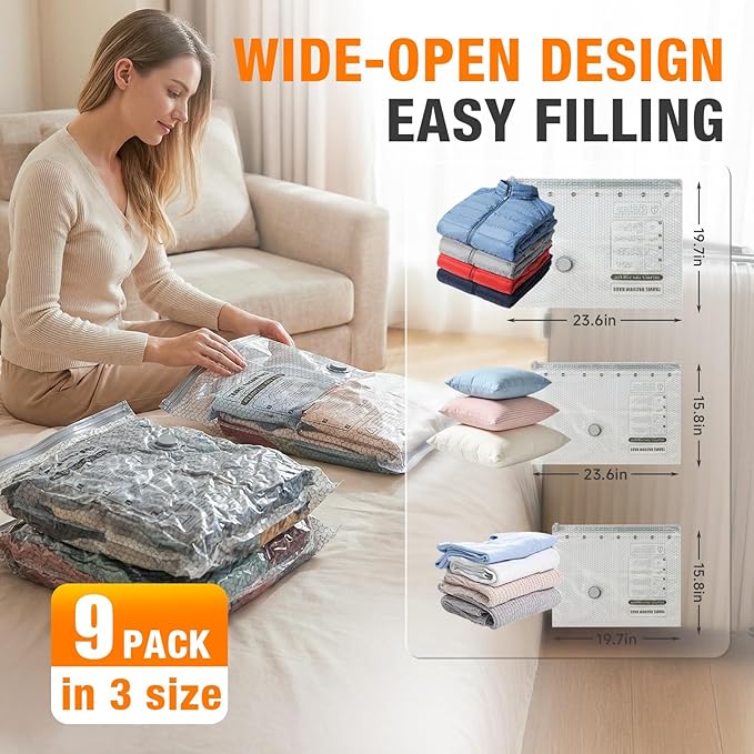 Space Saver Vacuum Storage Bags with Portable Electric Pump, Vacuum Seal Bags for Clothing Travel, Compression Bags for Trave