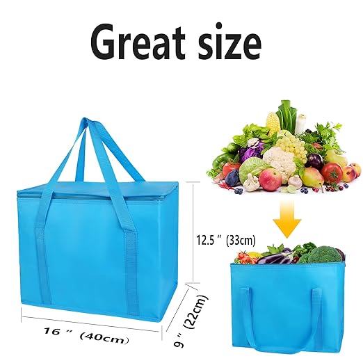 musbus 4-Pack, Large Insulated Grocery shopping bag, Blue, reusable bags,zipper,Collapsible,tote,cooler,for men women,for instacart,leakproof,soft,Recycled Materia