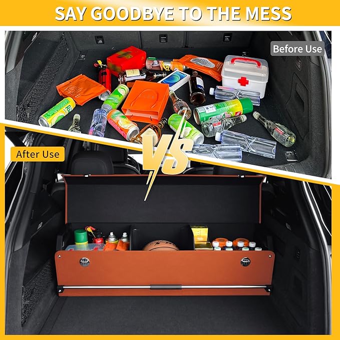 Car Trunk Organizer, Collapsible Sturdy Trunk Storage Container with Lid and Handle Large Leather Car Trunk Storage (Orange, 39