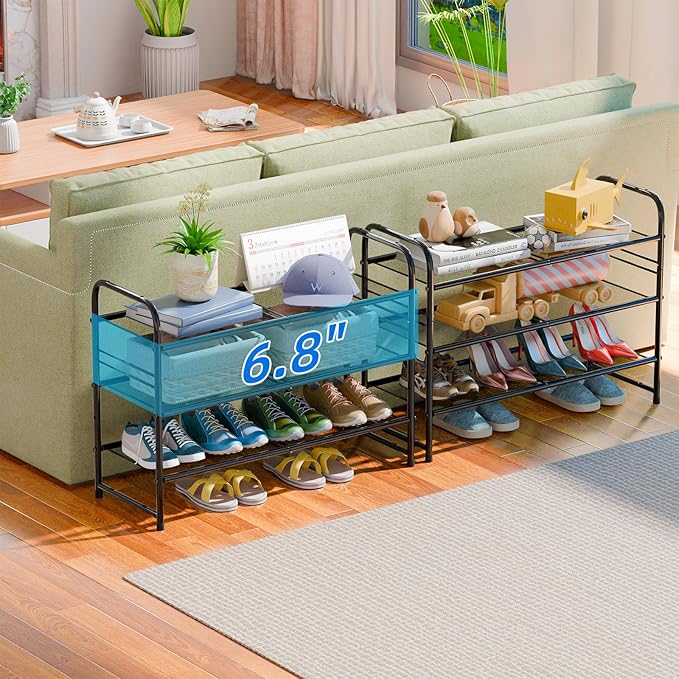 SUFAUY 3-Tier Mesh Shoe Rack, Closet Metal 33" Wide Shoe Shelf Heavy Duty, Black