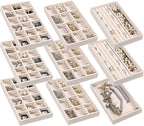 Frebeauty Jewelry Organizer Tray,Stackable Velvet Jewelry Trays,Drawer Inserts Earring Organizer For Women Jewelry Storage Di