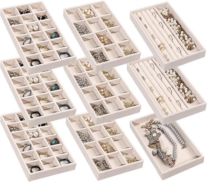 Frebeauty Jewelry Organizer Tray,Stackable Velvet Jewelry Trays,Drawer Inserts Earring Organizer For Women Jewelry Storage Di