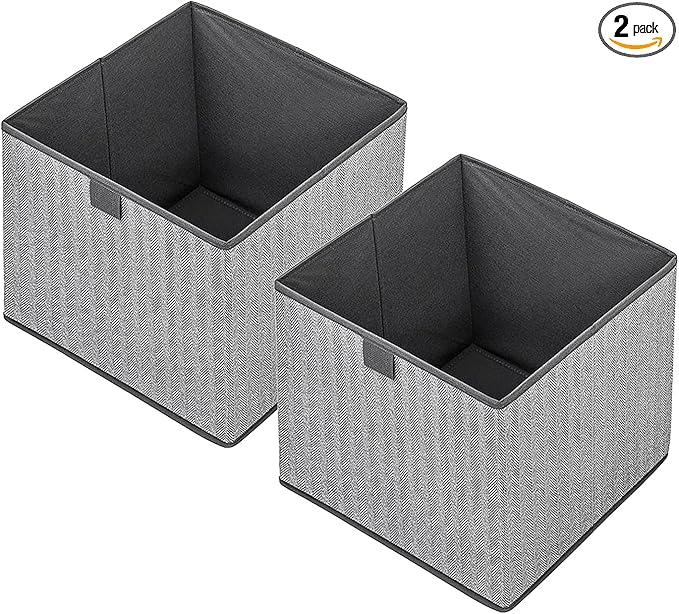 Storage Baskets, 11.8-Inch Woven Fabric Bins, Storage Cubes with Reinforced Handles, Organizer Bins for Closet Shelves, Folda