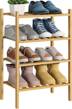 BMOSU 4-Tier Bamboo Small Shoe Rack Premium Stackable Shoe Shelf Storage Organizer for Hallway Closet Living Room Entryway Or