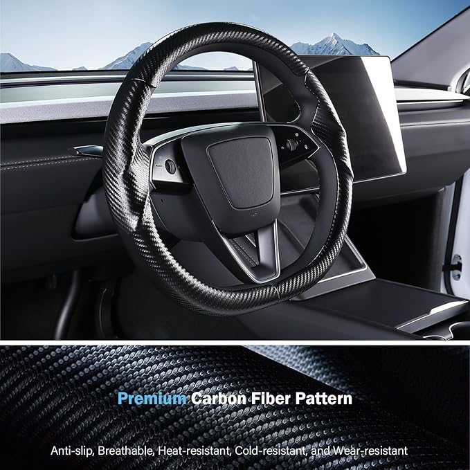 Steering Wheel Cover for Tesla Model 3 Highland(2024-Present)/ Model Y Juniper(2025-Present),Anti-Slip,Comfortable Grip,Breathable,Customized for Tesla Model 3/Y Accessories,Matte Black