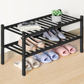 Smiry Bamboo Shoe Rack for Closet, 2 Tier Wooden Stackable Shoe Organizer, Free Standing Shoes Storage Shelf for Entryway, Fr