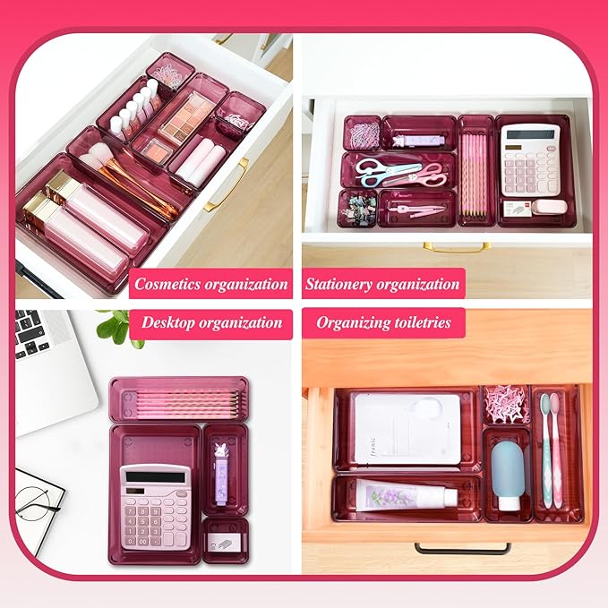 Kitchen Desk Drawer Organizers Storage for Office, Small Acrylic Vanity Trays Makeup for Drawer Bathroom Plastic Make up Orga