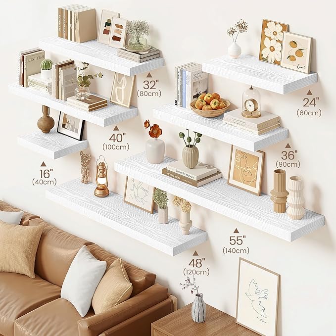 Vivelove White Floating Shelves 48 Inches Long, Wall Display Shelves with Invisible Brackets, for Bathroom Living Room Kitche