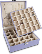Frebeauty Earring Organizer Classic Jewelry Box 50 Slots Double Layer Jewelry Storage Case with 6 Necklace Hook and Bracelet 