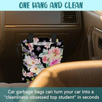 Car Trash Bag Watercolor Pink Flowers Leak-Proof Waterproof Car Garbage Bag with Drawstring Foldable Canvas Trash Bin with Adjustable Buckle for Car Accessories, Travelling, Camping