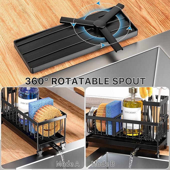 Cisily Sponge Holder for Kitchen Sink, Sink Caddy Organizer with High Brush Holder, Kitchen Countertop Organizers and Storage