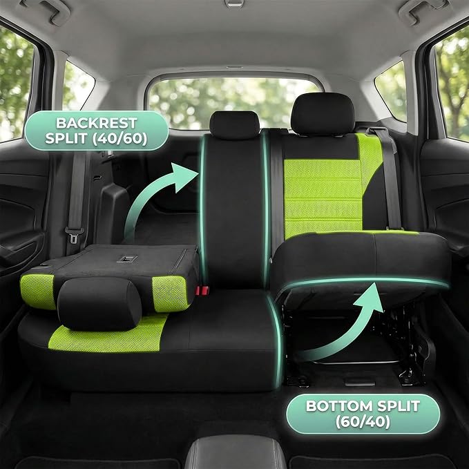 FH Group Automotive Car Seat Covers Full Set Premium 3D Air Mesh Front Seat Covers, Airbag Compatible & Split Bench Cover Uni