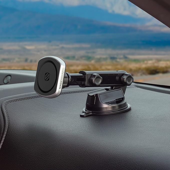 Scosche MP2WDEX2-XTSP MagicMount Pro2 Magnetic Car Phone Holder Extendo Telescoping Windshield or Dashboard Mount with Suction Cup Compatible with MagSafe, iPhones, Galaxy, Pixel & All Smartphones