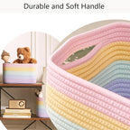 Rainbow Rope Basket for Storage 4 Pack Baskets for Shelves Woven Toy Storage Bins for Nursery Kids in Classroom 12.7"Lx9"Wx7.