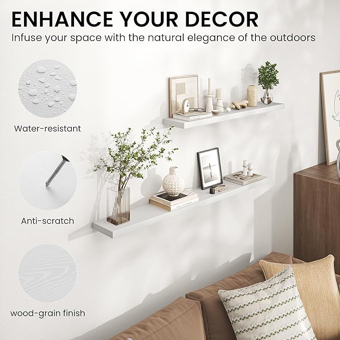 Heimlove 24 Inch Floating Shelves for Wall,Mounted Storage Wood Shelves with Invisible Brackets Hanging Shelf for Bedroom,Liv
