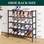 Smiry Bamboo Shoe Rack for Closet, 5 Tier Wooden Stackable Shoe Organizer, Free Standing Shoes Storage Shelf for Entryway, Fr