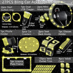 NBTEPEM 27 PCs Yellow Bling Car Accessories Set for Women, Steering Wheel Covers Universal Fit 15 Inch, Bling License Plate Frame, Bling Phone Holder, Bling Car Coasters (Yellow Diamond)
