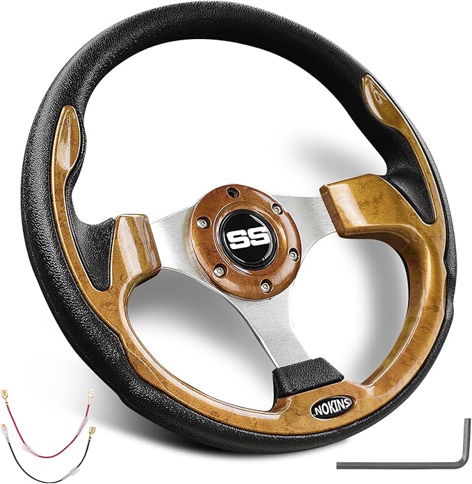 NOKINS 12.5" Universal Golf Cart Steering Wheel, Fit EZGO TXT/RXV/Club Car DS/Precedent/Yamaha, Most Golf Carts (Wood)