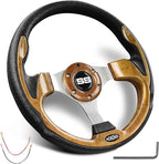 NOKINS 12.5" Universal Golf Cart Steering Wheel, Fit EZGO TXT/RXV/Club Car DS/Precedent/Yamaha, Most Golf Carts (Wood)