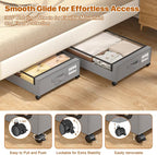 Under Bed Storage with Wheels,XXL 60L Under Bed Storage Containers with Clear Lids, Rolling Under Bed Metal Drawer for Clothe