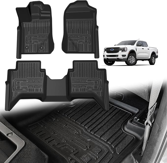 TripleAliners Truck Mat Compatible with 2024-2026 Ford Ranger SuperCrew Accessories, Floor Mats Heavy Duty Custom Fit All Weather Protection TPE Pickup Liner