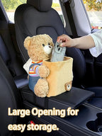 Cute Car Trash Can with Tissue Holder Teddy Bear Tissue Box Console Stuffed Animal Organizer Plush Doll Multifunctional Creative Accessories for Women Rainbow Bear