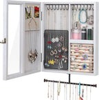 Keebofly Wall Mounted Jewelry Organizer With Rustic Wood Large Space Jewelry Cabinet, Holder, Storage Box for Necklaces, Earr