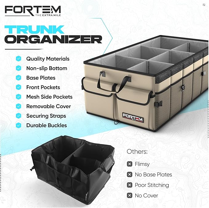 FORTEM Trunk Organizer For SUV Car Trunk Organizer, Foldable Storage, Car Accessories for Women Men, Collapsible Bag, Perfect C