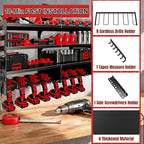 33" W Power Tool Organizer with Charging Station, 4 Layers Heavy Duty Metal Tool Storage Rack Wall Mount 8 Cordless Drill Hol