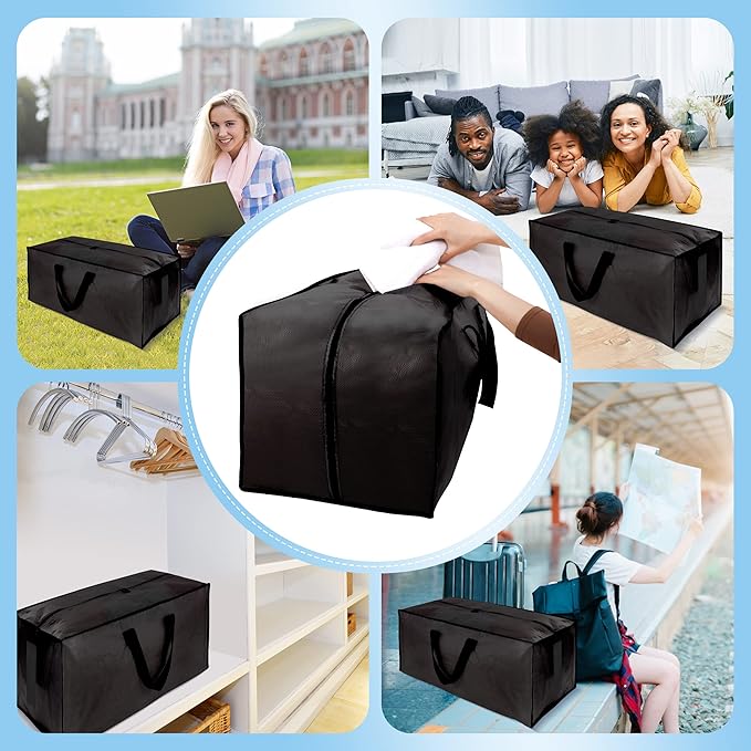HOMESURE 8 Pack Large Strong Bags with Zippers & Carrying Handles - Water-Resistant - Heavy Duty Storage Tote for Space Savin