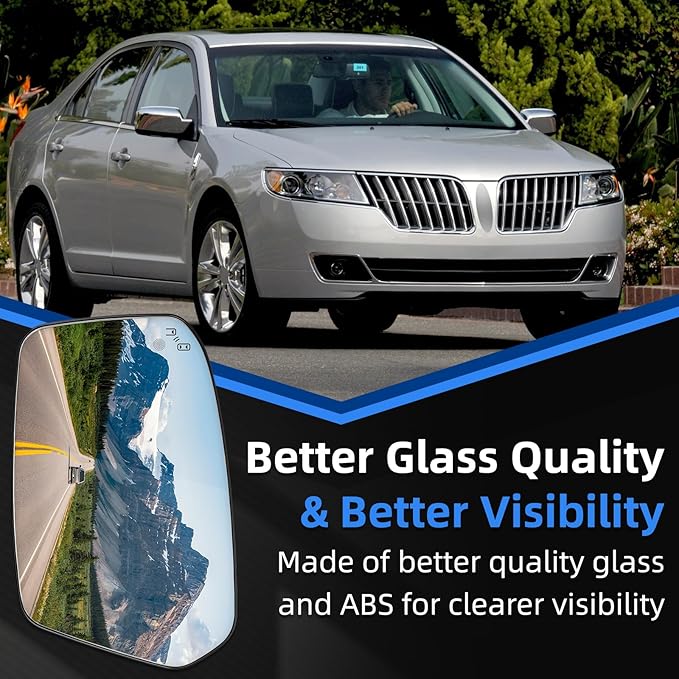Passenger Side Mirror Replacement for Ford Fusion 2006-2012, for Lincoln MKZ 2007-2012 - Right Side Mirror Glass, Rear View Mirrors Glass with Power Heated & Blind Spot
