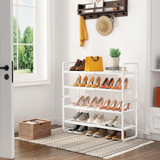 SNTD Shoe Rack - Expandable Shoe Organizer for Closet, Adjustable Metal Shoe Shelf Storage, Stackable Long Shoe Stand Holder 