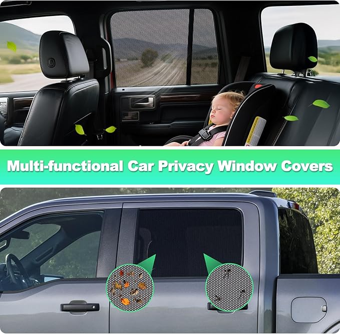 2015-2020 f150 Window Shades - Rear Side Window Sun Shade for Baby, Breathable Mesh Car Privacy Window Covers, UV Protection and Heat Insulation for Road Trips, Napping, Camping (2 PCS)
