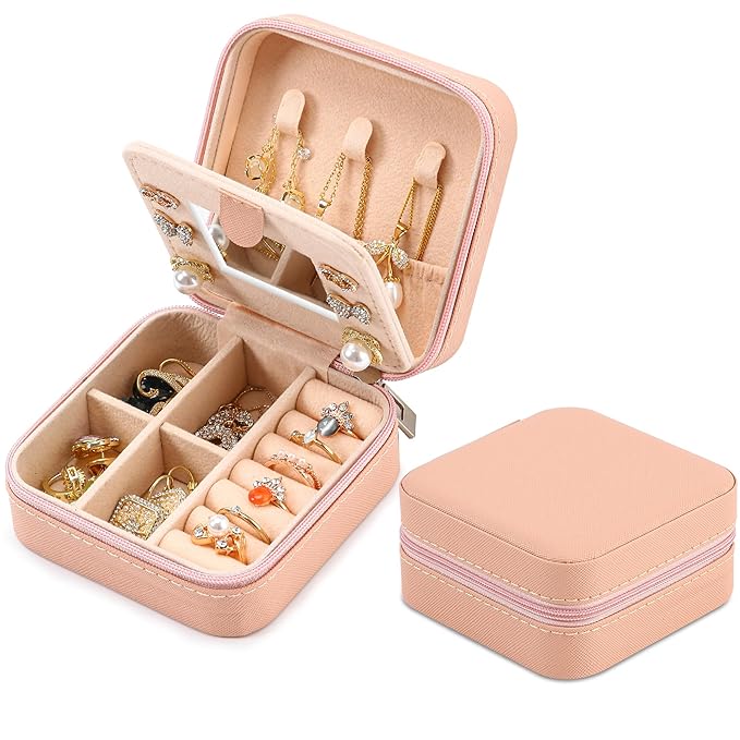 Neveika Jewelry Box with Mirror,Small Jewelry Organizer Box，Travel Jewelry Case for Women，Gift Jewelry Boxes for Female Girls