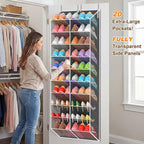 20-30 Pairs Over the Door Shoe Organizer, Breathable Mesh Pocket Hanging Shoe Storage for Closet, 10-Tier Door Shoes Rack, Ha