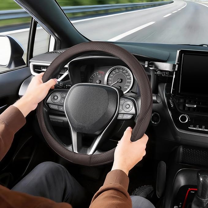 SEG Direct Steering Wheel Cover 14.5-15 inch (37-39 cm) Medium Size, Microfiber Leather, Non-Slip Comfortable Grip, Fits Cars
