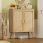 Iwell Storage Cabinet with 2 Shelves, Rattan Cabinet with 2 Doors, Sideboard Buffet Cabinets with Storage for Living Room, Di