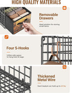 Closet Hanging Organizer with Drawers, 6 Tier Metal Closet Organizers and Storage with 4 Hanging Hooks 4 S-Hooks for Wardrobe