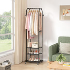 Kaitiemoo Heavy Duty Clothing Rack with Wheels,Modern Garment Rack with 3 Metal Shelves, 71.8Inches Display Rack for Hanging 