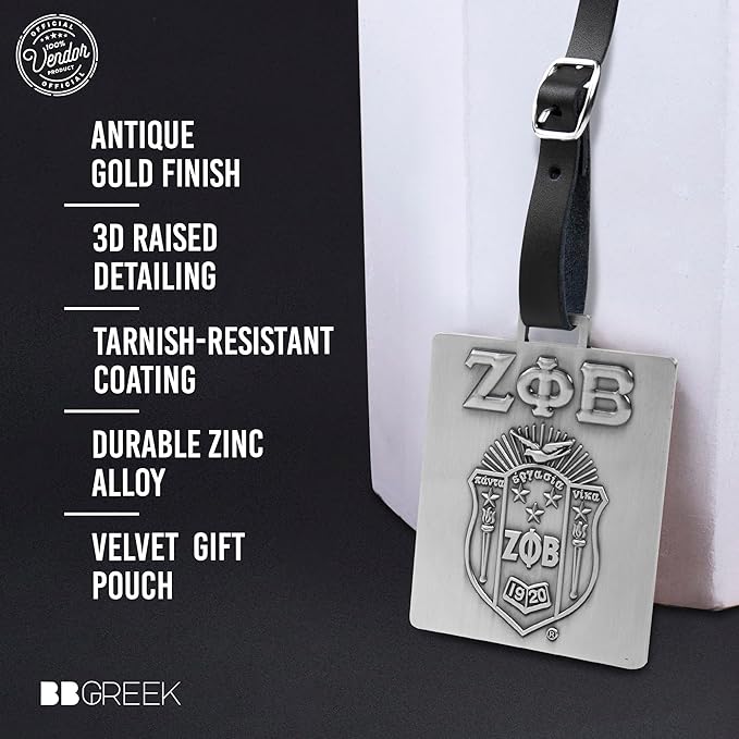 Zeta Phi Beta Sorority Paraphernalia - Official Vendor - Luggage Tags - Set of 2 - Greek Letters and Shield