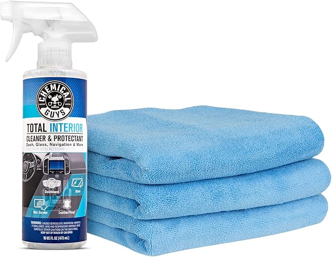 Chemical Guys Total Interior Cleaner and Protectant, 16 Fl Oz + 3 Pack of Microfiber Towels (Safe for Cars, Trucks, SUVs, Jee