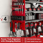 12 Cordless Drill Holder Large Power Tool Organizer Wall Mount with Side Pegboard & Screwdriver Holder, 4-Tier Heavy Duty Met