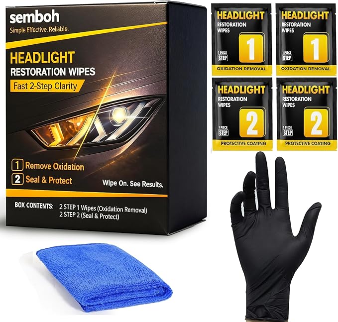 Ceramic Car Headlight Restoration Kit, No Sanding, Removes Yellowing and Cloudiness, Restores Clarity to Like New Look, No Po