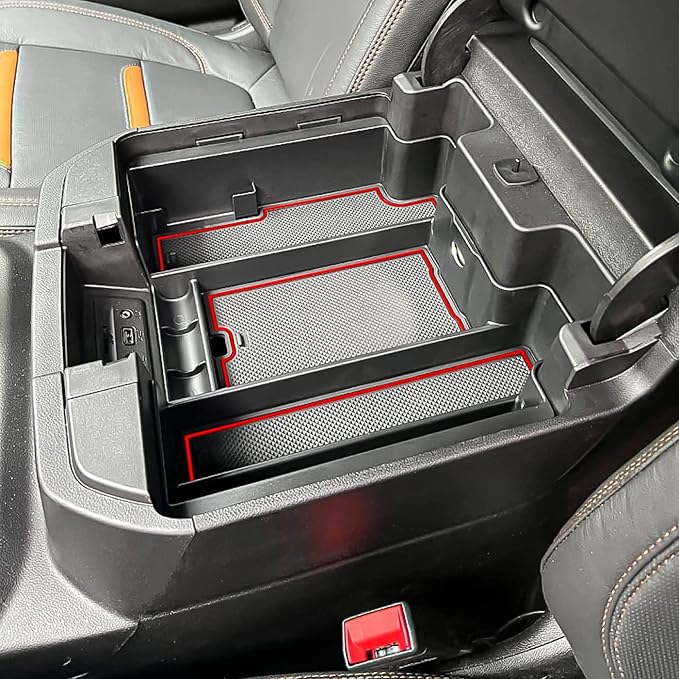 TACOBRO Center Console Organizer Compatible with 2020-2023 Silverado/Sierra 2500/3500HD/ 2019-2022 Chevy Silverado 1500 / GMC Sierra 1500 Accessories - Full-Coverage Insert Tray, ABS material,Red
